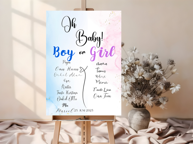 Junge oder Mädchen Baby Shower Schild
