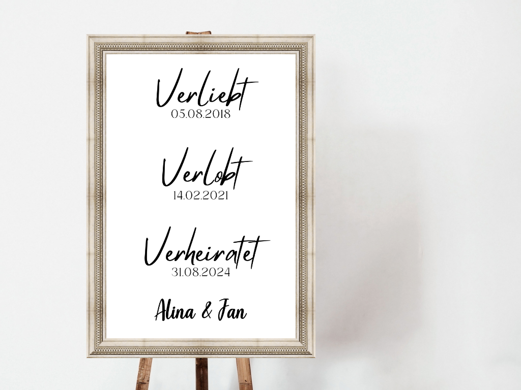 Unsere Liebesgeschichte. Verliebt Verlobt Verheiratet für Hochzeit Leinwand, Poster .