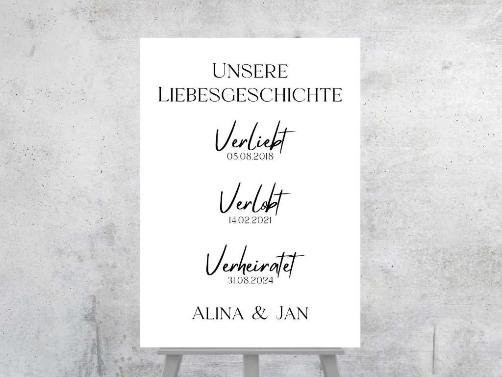 Unsere Liebesgeschichte. Verliebt Verlobt Verheiratet für Hochzeit Leinwand, Poster .