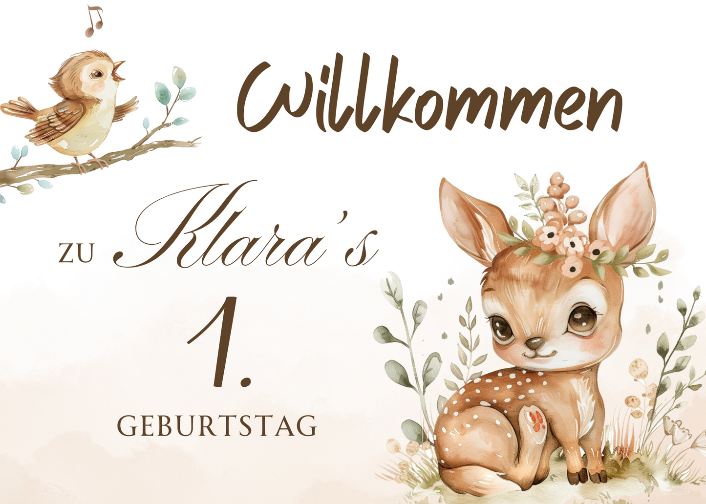 Willkommensschild zum 1. Geburtstag Kindergeburtstag Personalisiertes Waldtiere