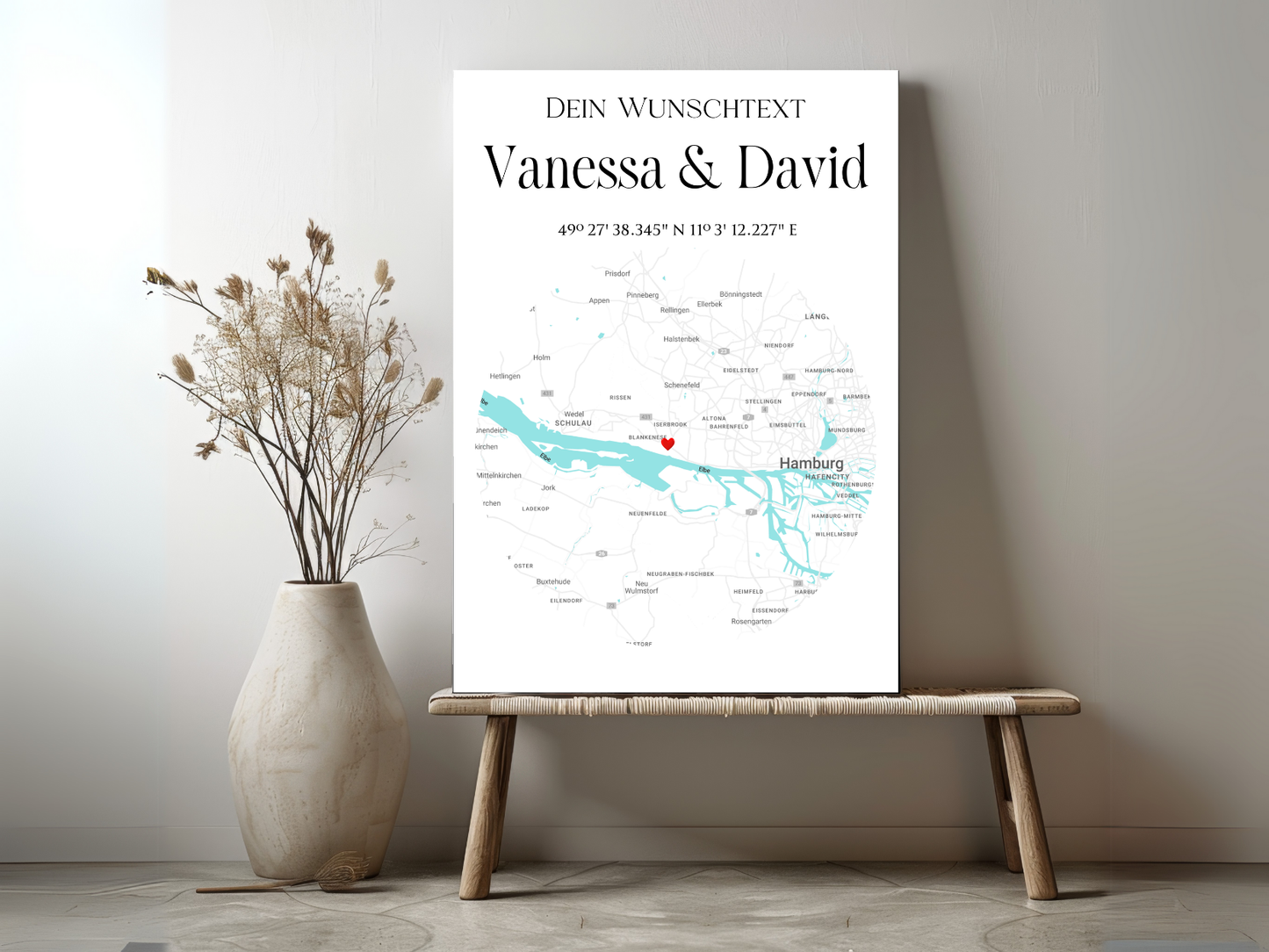 Personalisierte Stadtkarte als Leinwand oder Poster