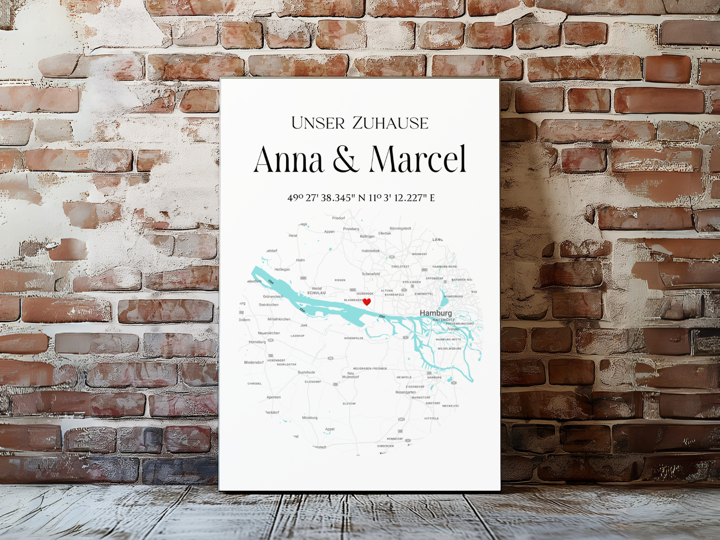 Personalisierte Stadtkarte als Leinwand oder Poster