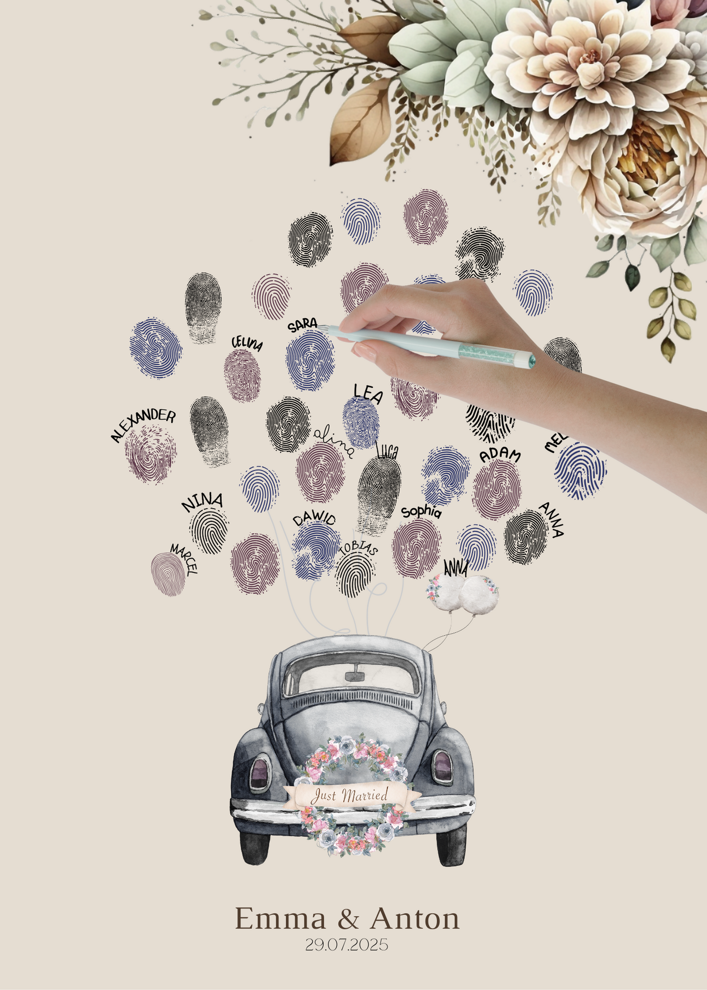 Gästebuch Alternativen für Hochzeit Leinwand, Poster . Boho , Beige , Blumen JULIA