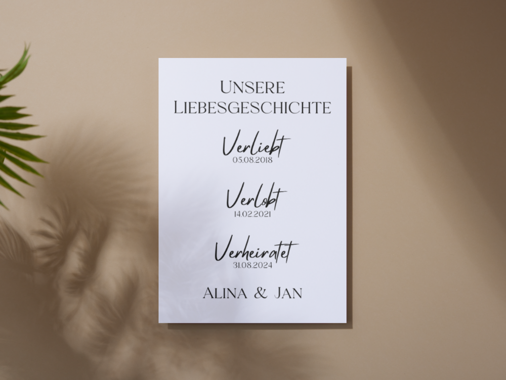 Unsere Liebesgeschichte. Verliebt Verlobt Verheiratet für Hochzeit Leinwand, Poster .