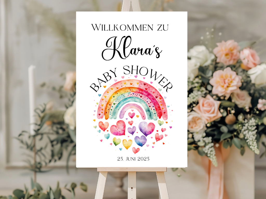 Willkommensschild Baby Shower , Gender Reveal - Leinwand , Poster - Regenbogen LUCY