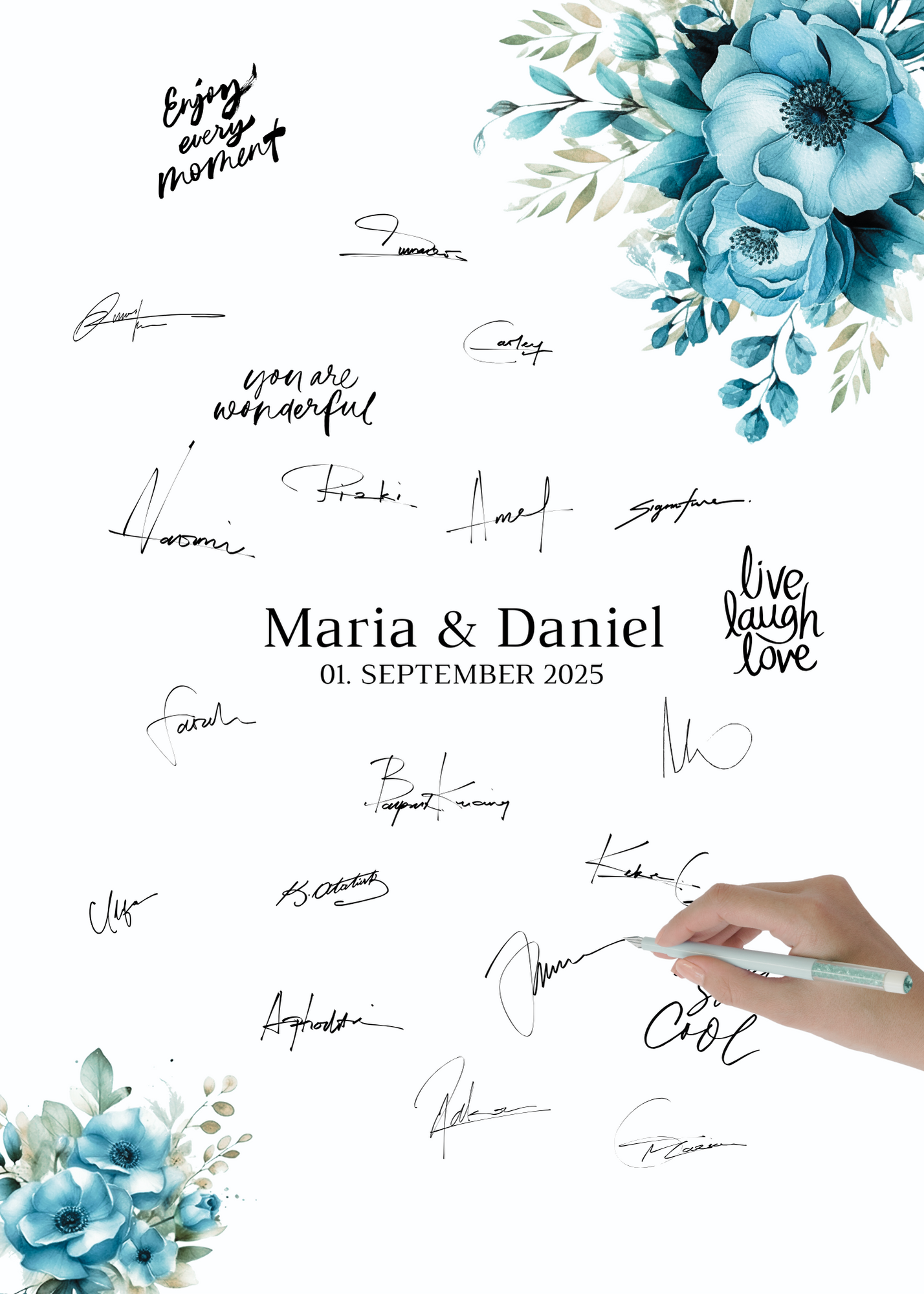 Gästebuch Alternativen für Hochzeit Leinwand, Poster .Strand Hochzeit , Marine , Blaue Blumen LINDA