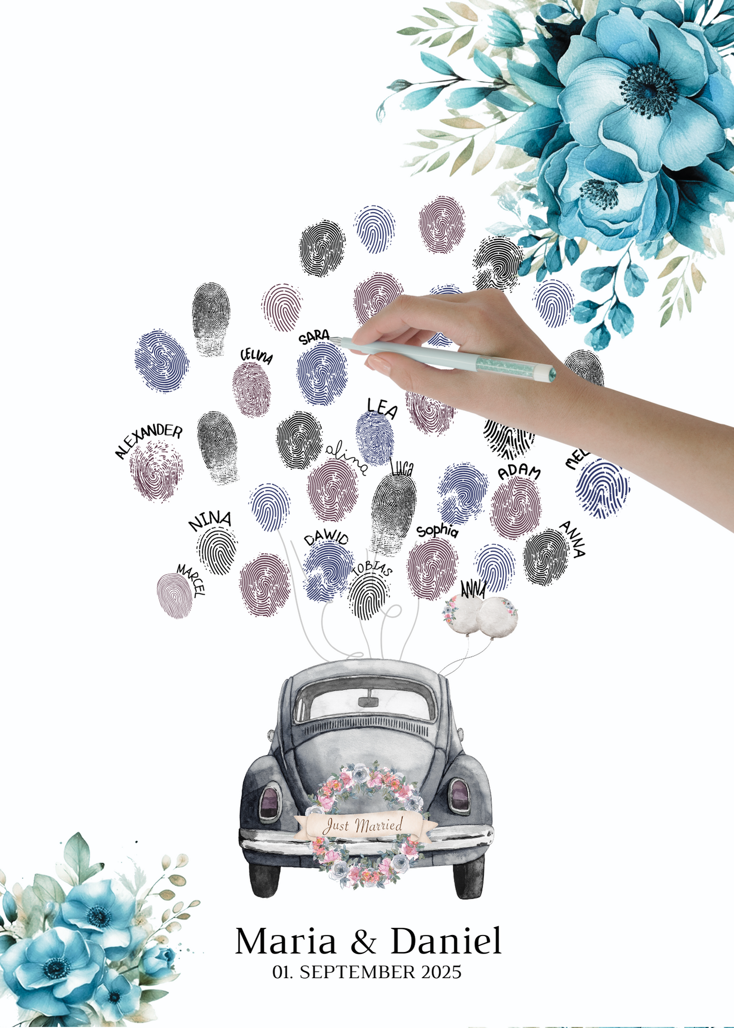 Gästebuch Alternativen für Hochzeit Leinwand, Poster .Strand Hochzeit , Marine , Blaue Blumen LINDA