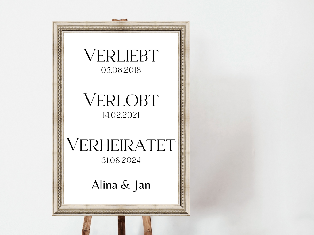 Unsere Liebesgeschichte. Verliebt Verlobt Verheiratet für Hochzeit Leinwand, Poster .