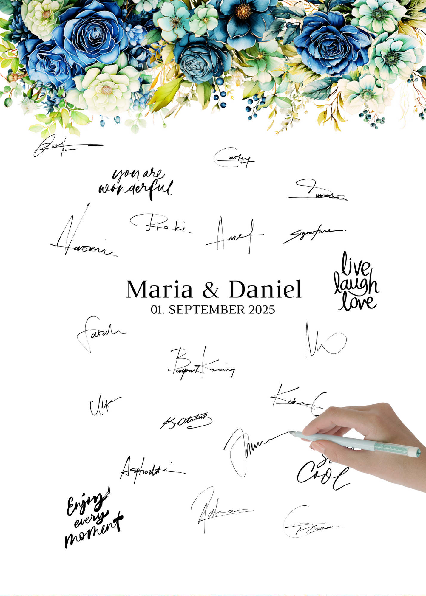 Gästebuch Alternativen für Hochzeit Leinwand, Poster . Marine , Blaue Blumen JASMIN