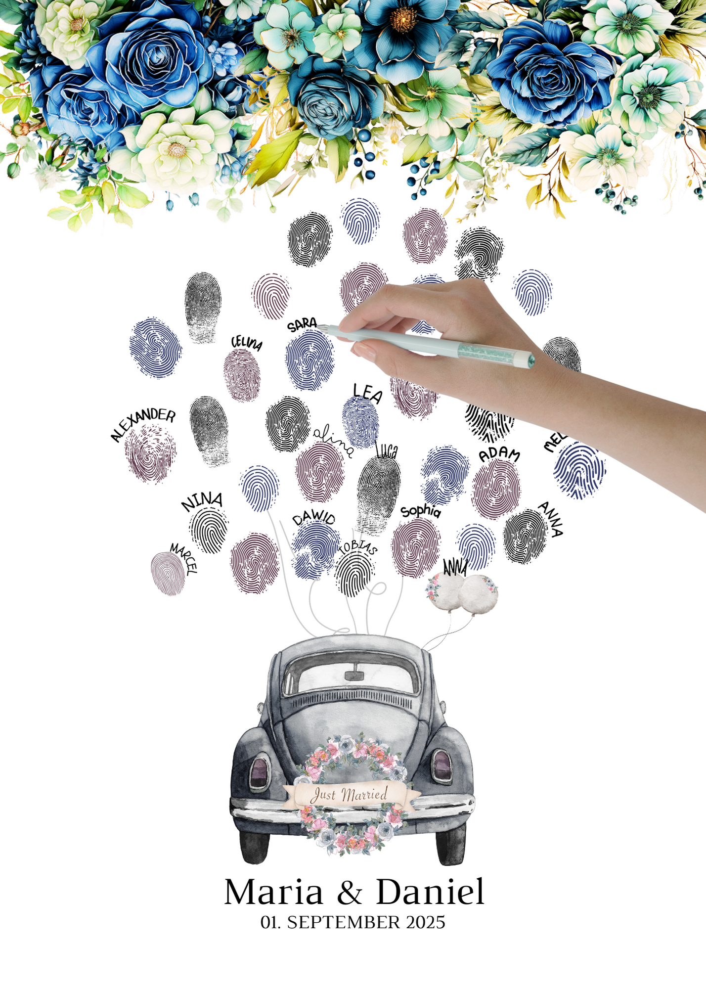 Gästebuch Alternativen für Hochzeit Leinwand, Poster . Marine , Blaue Blumen JASMIN
