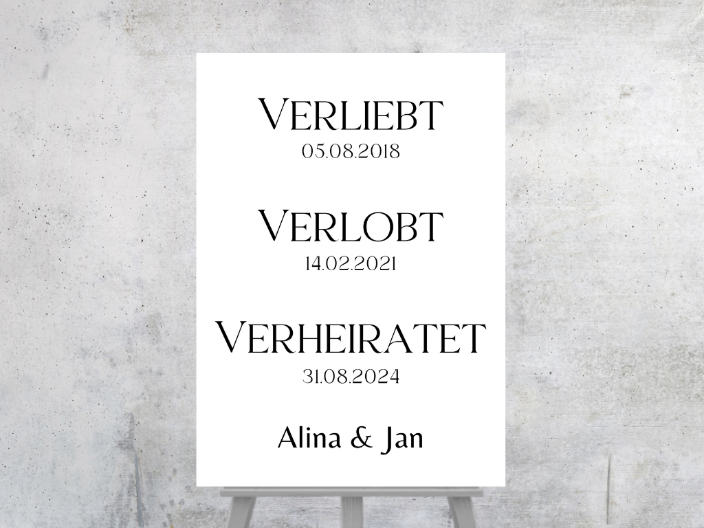 Unsere Liebesgeschichte. Verliebt Verlobt Verheiratet für Hochzeit Leinwand, Poster .