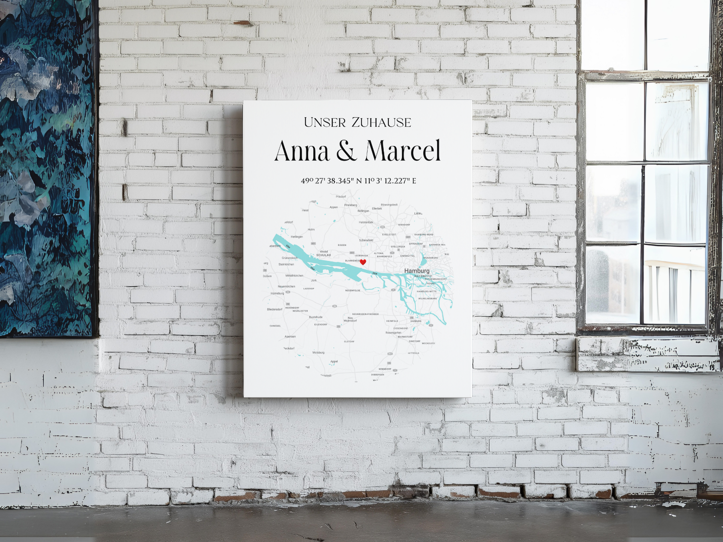 Personalisierte Stadtkarte als Leinwand oder Poster