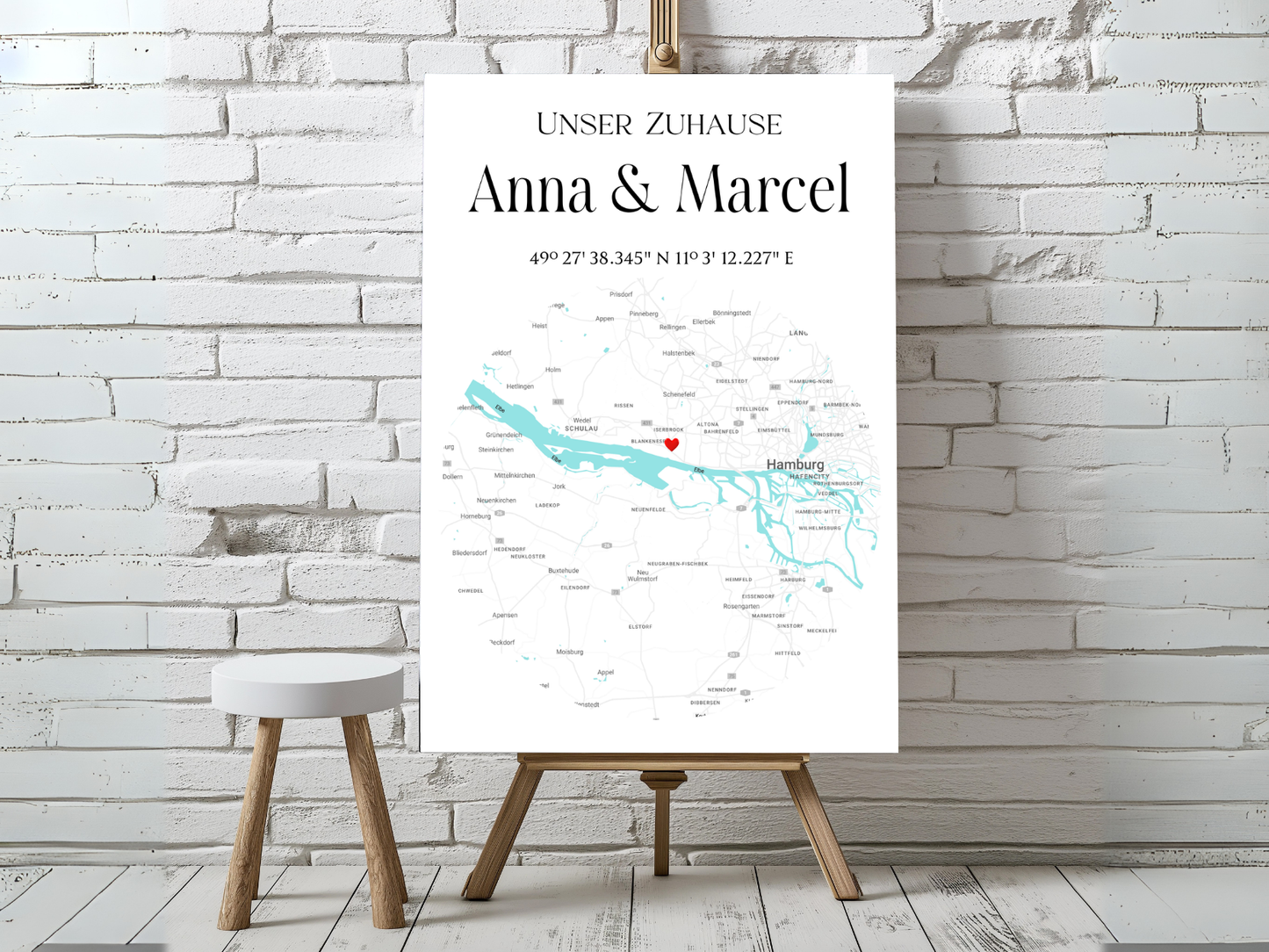 Personalisierte Stadtkarte als Leinwand oder Poster