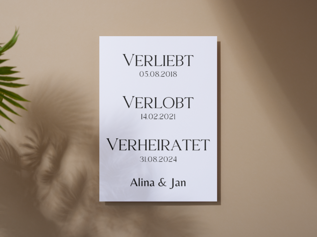 Unsere Liebesgeschichte. Verliebt Verlobt Verheiratet für Hochzeit Leinwand, Poster .