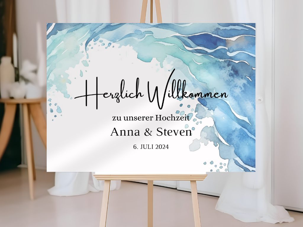 Willkommensschild Hochzeit - Leinwand , Poster - Strand Hochzeit , Marine , Vintage EMMA