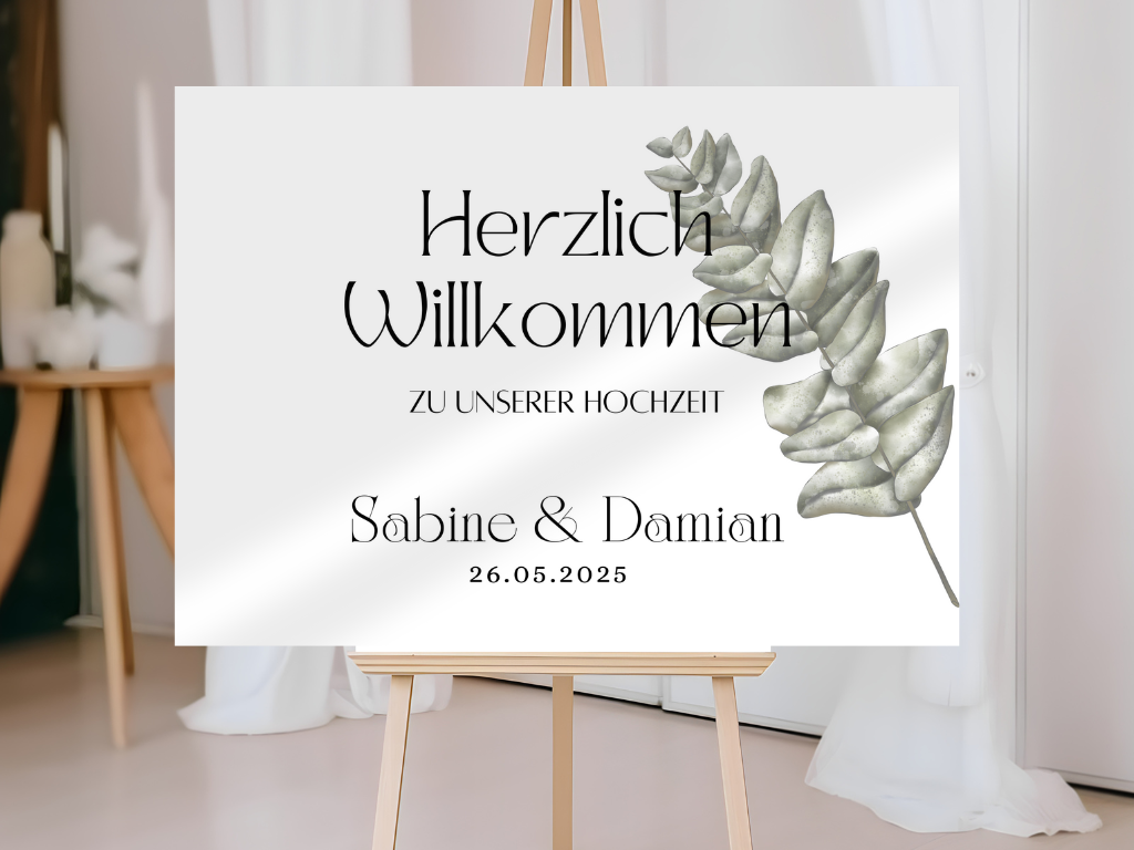 Willkommensschild Hochzeit - Leinwand , Poster - Eukalyptus Vintage LARA