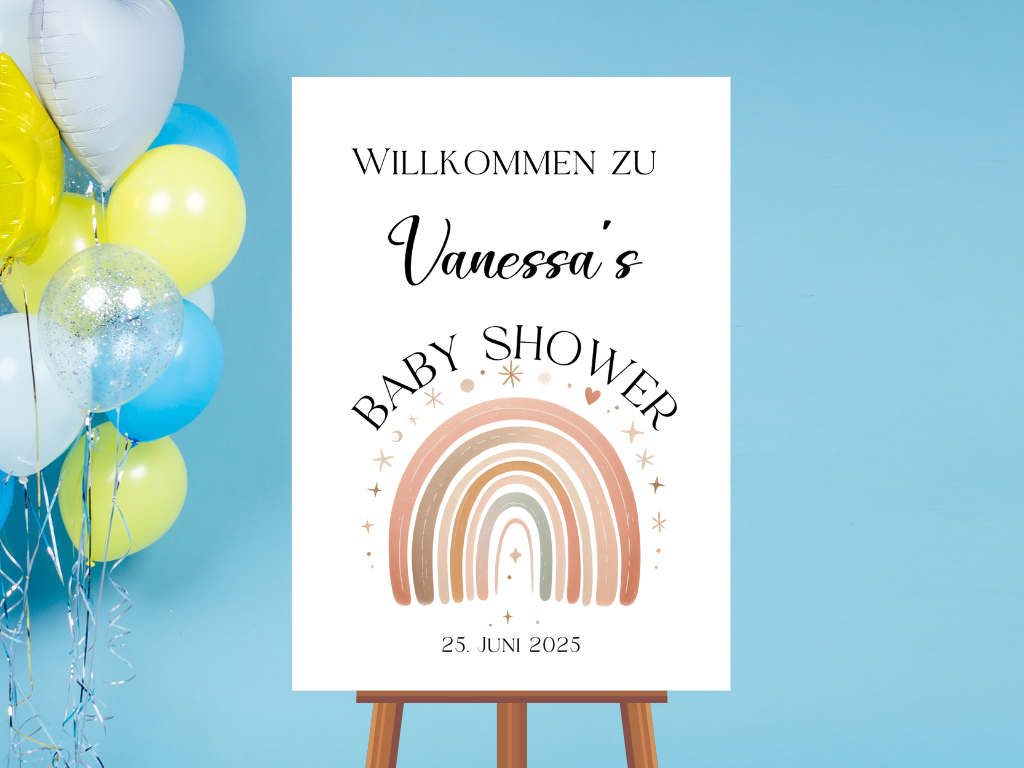 Willkommensschild Baby Shower , Gender Reveal - Leinwand , Poster - Regenbogen ELLA