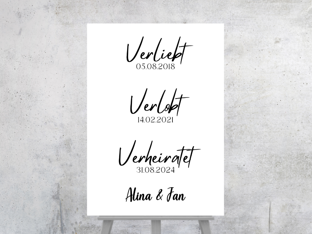 Unsere Liebesgeschichte. Verliebt Verlobt Verheiratet für Hochzeit Leinwand, Poster .