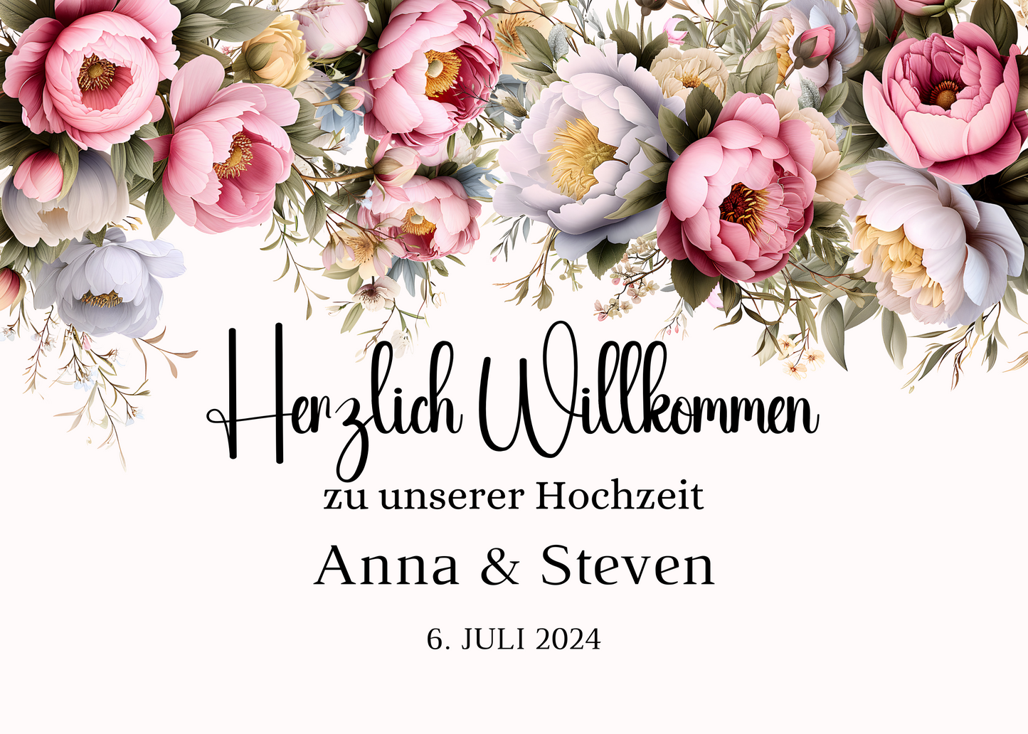Willkommensschild Hochzeit - Leinwand , Poster - Rote Blumen Boho KATRIN