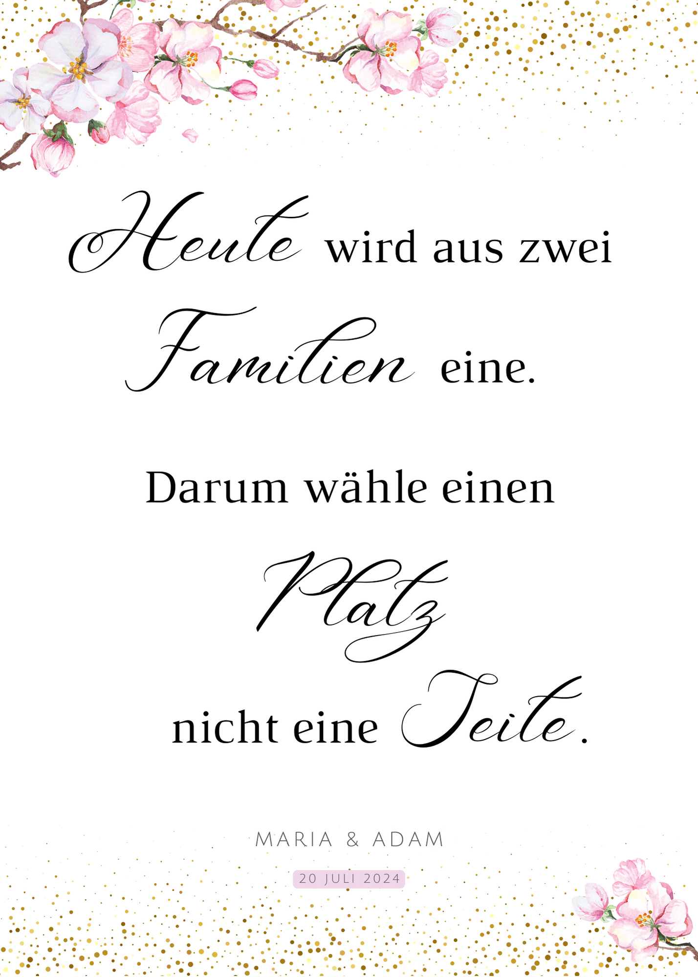 Heute wird aus zwei Familien eine Schild für Hochzeit Leinwand, Poster. Kirschblüten , Rosa , Vintage LEA