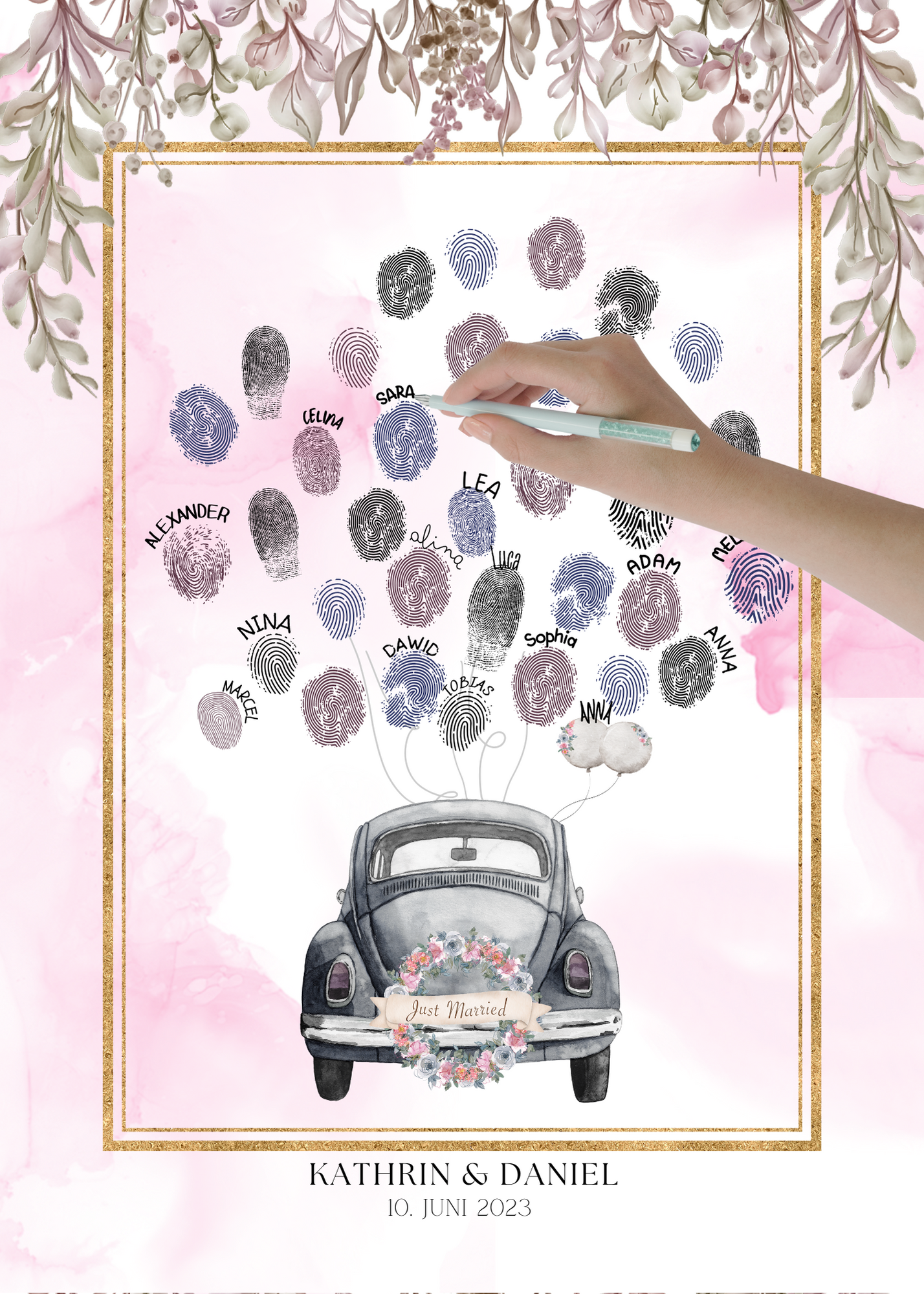Gästebuch Alternativen für Hochzeit Leinwand, Poster . Boho , Rosa Blumen MARTA
