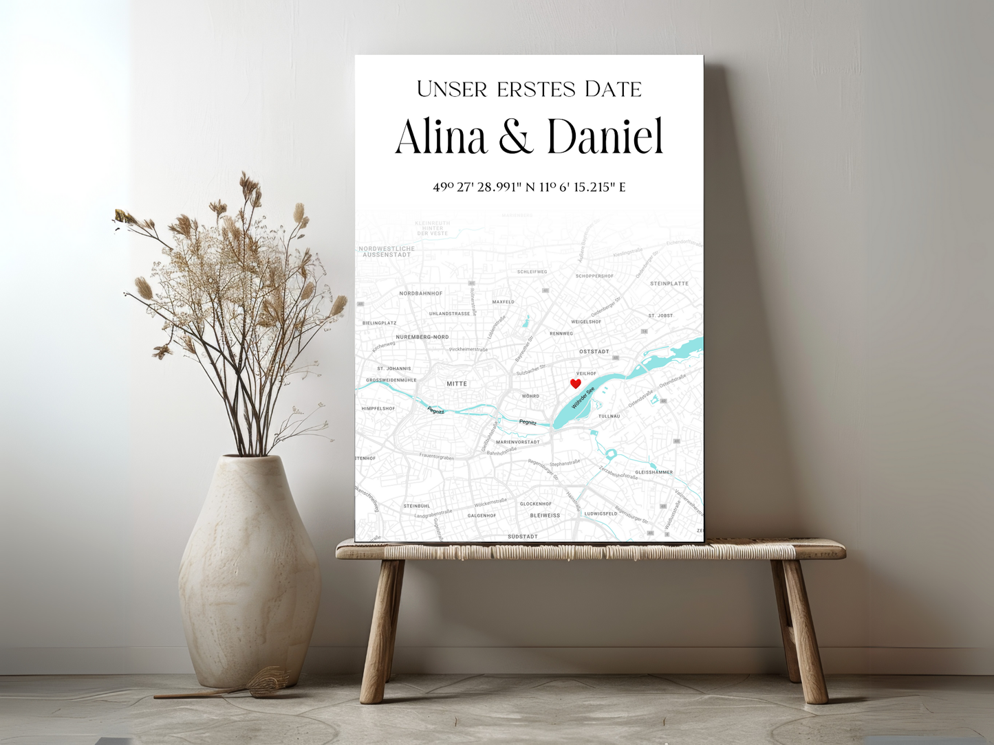 Personalisierte Stadtkarte als Leinwand oder Poster