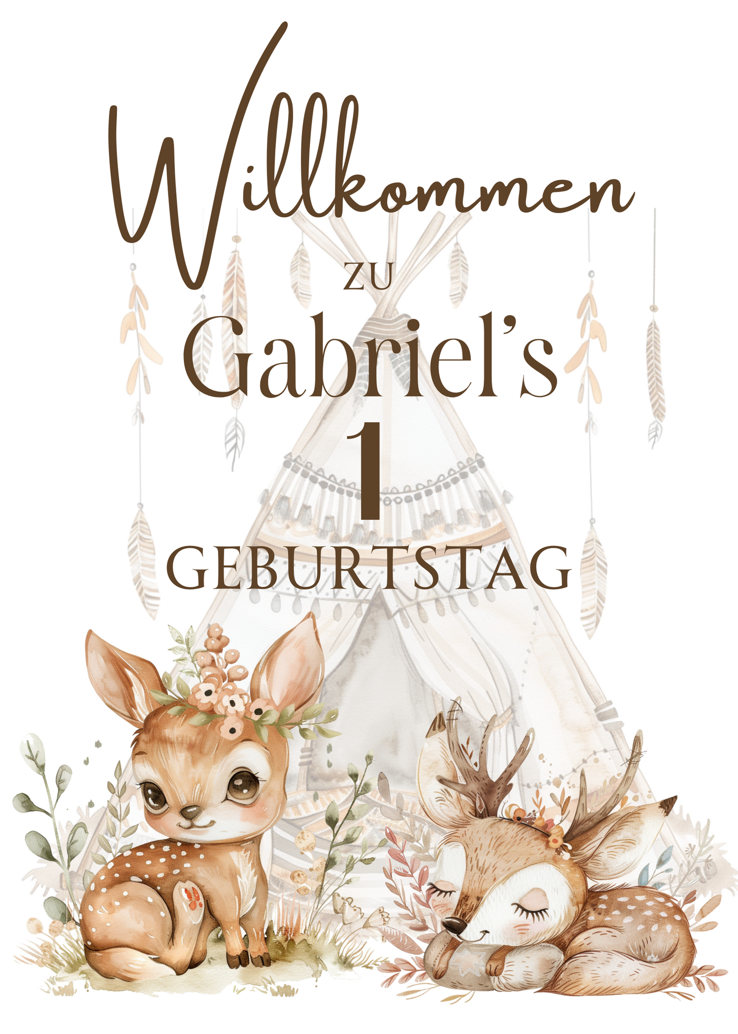 Willkommensschild zum 1. Geburtstag Kindergeburtstag Personalisiertes Boho Waldtiere