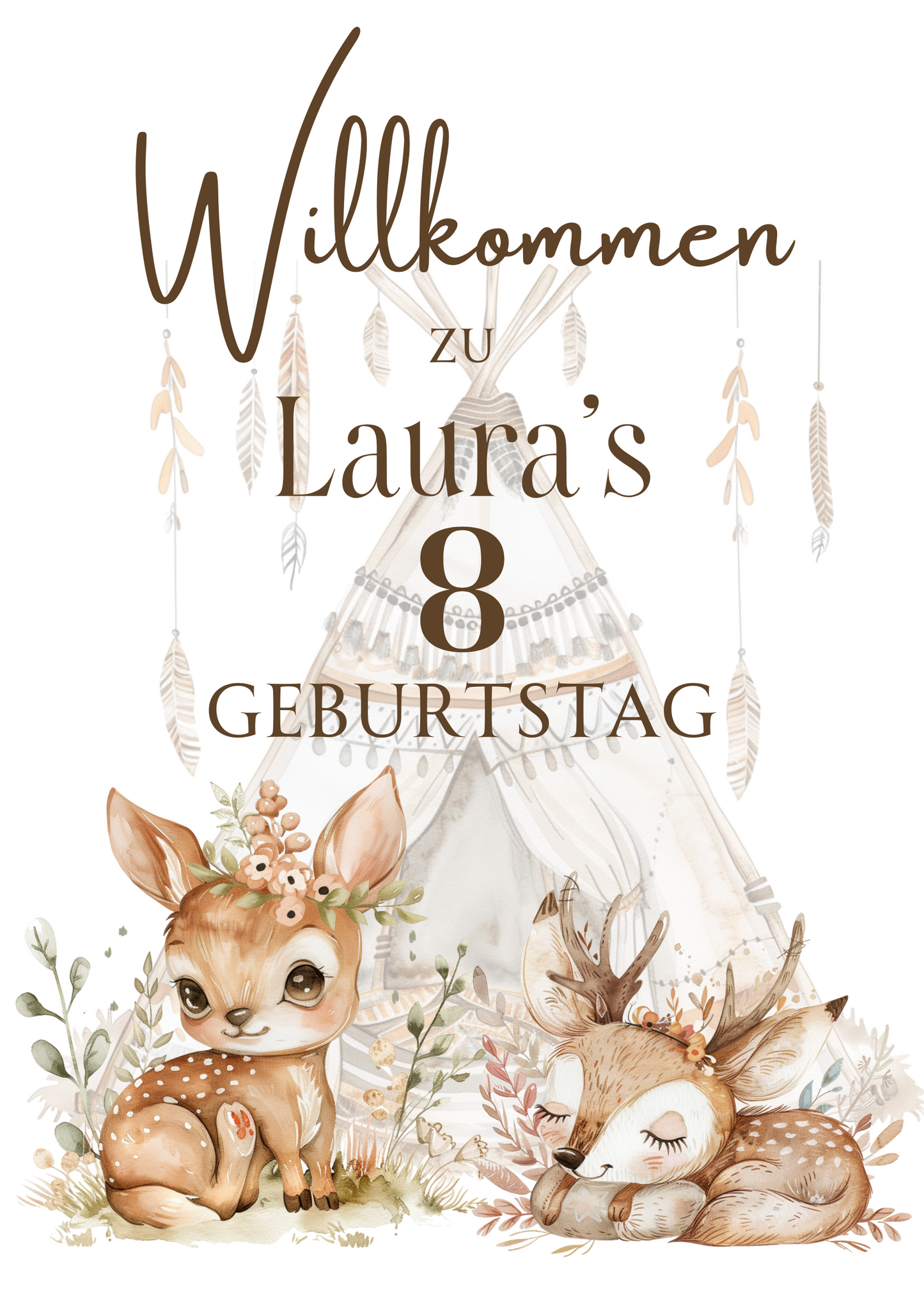 Willkommensschild zum 1. Geburtstag Kindergeburtstag Personalisiertes Boho Waldtiere