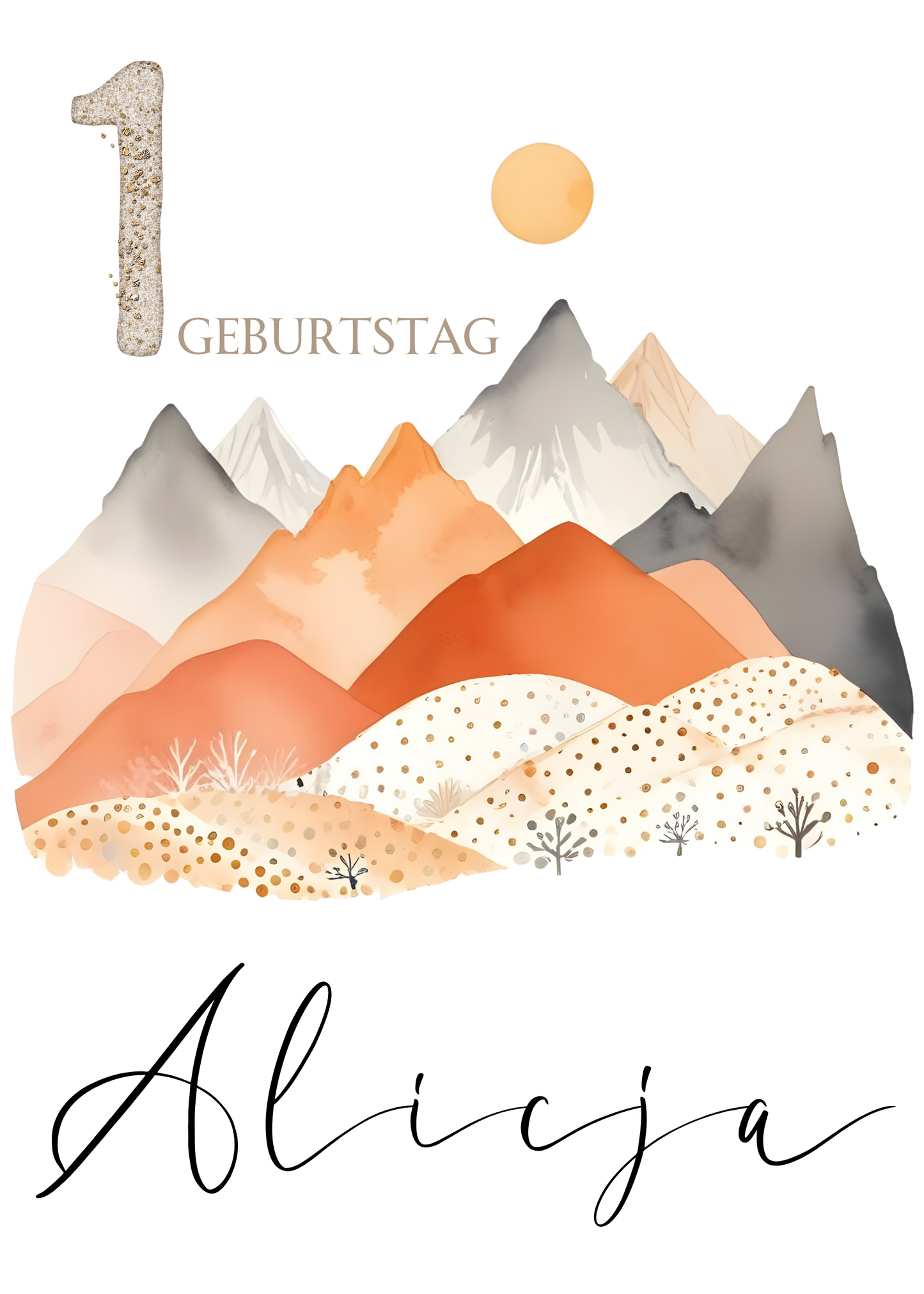 Willkommensschild zum 1. Geburtstag Kindergeburtstag Personalisiertes Deutsch Bergen boho
