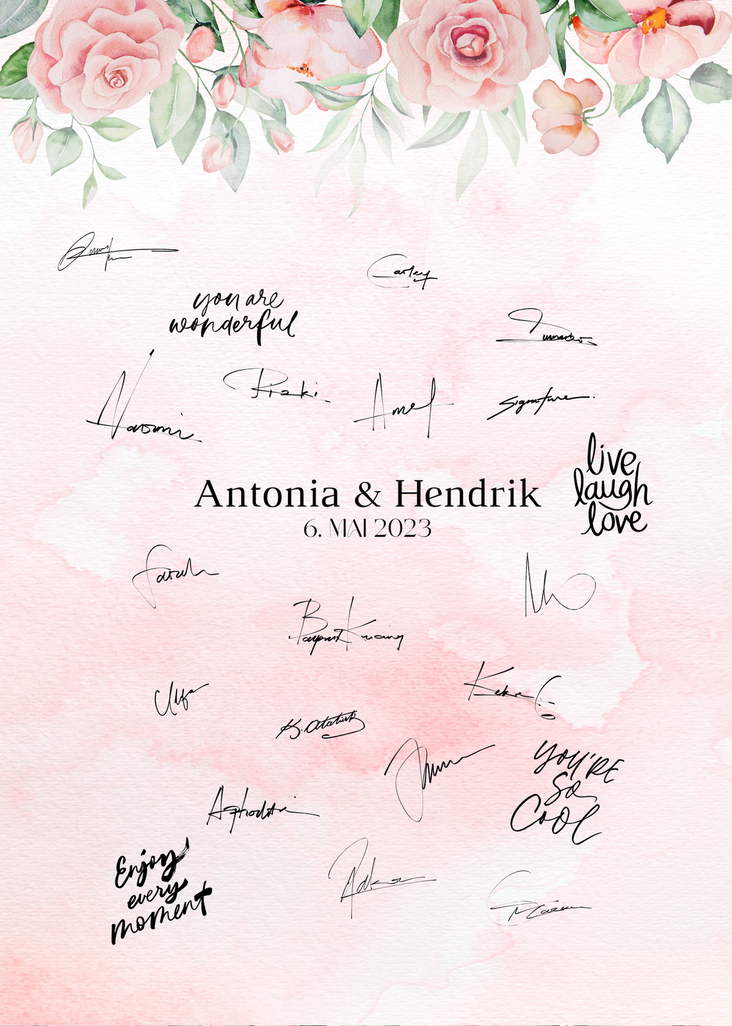 Gästebuch Alternativen für Hochzeit Leinwand, Poster . Boho , Rosa Blumen LAURA