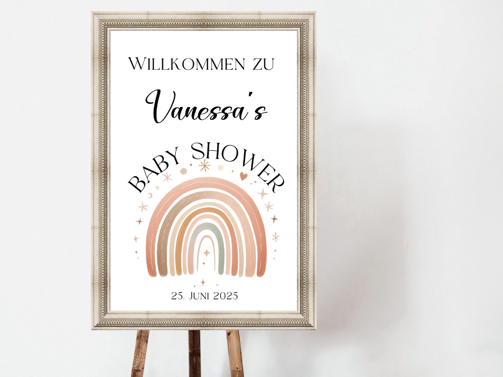 Willkommensschild Baby Shower , Gender Reveal - Leinwand , Poster - Regenbogen ELLA