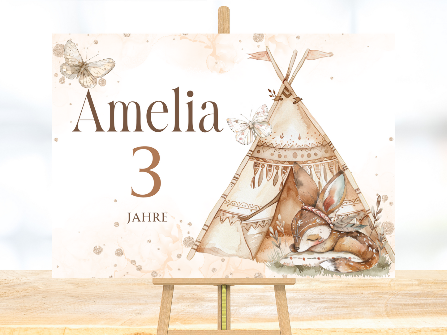 Willkommensschild zum 1. Geburtstag Kindergeburtstag Personalisiertes Deutsch boho