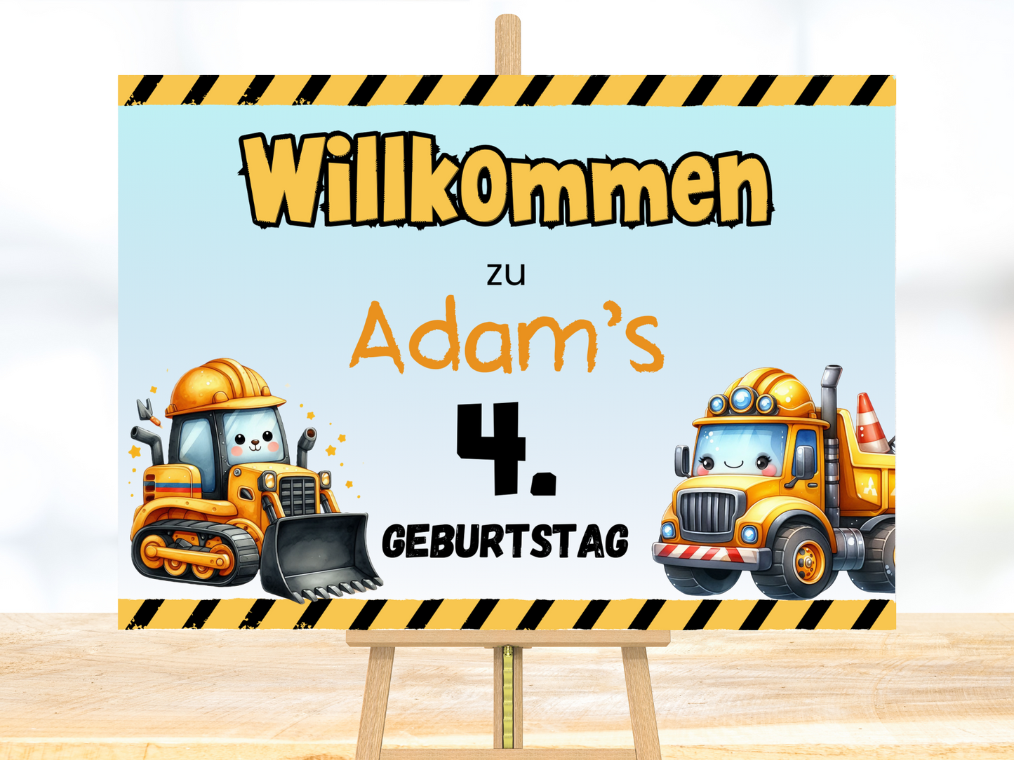 Willkommensschild zum 1. Geburtstag Kindergeburtstag Personalisiertes Bagger Baustelle Deutsch
