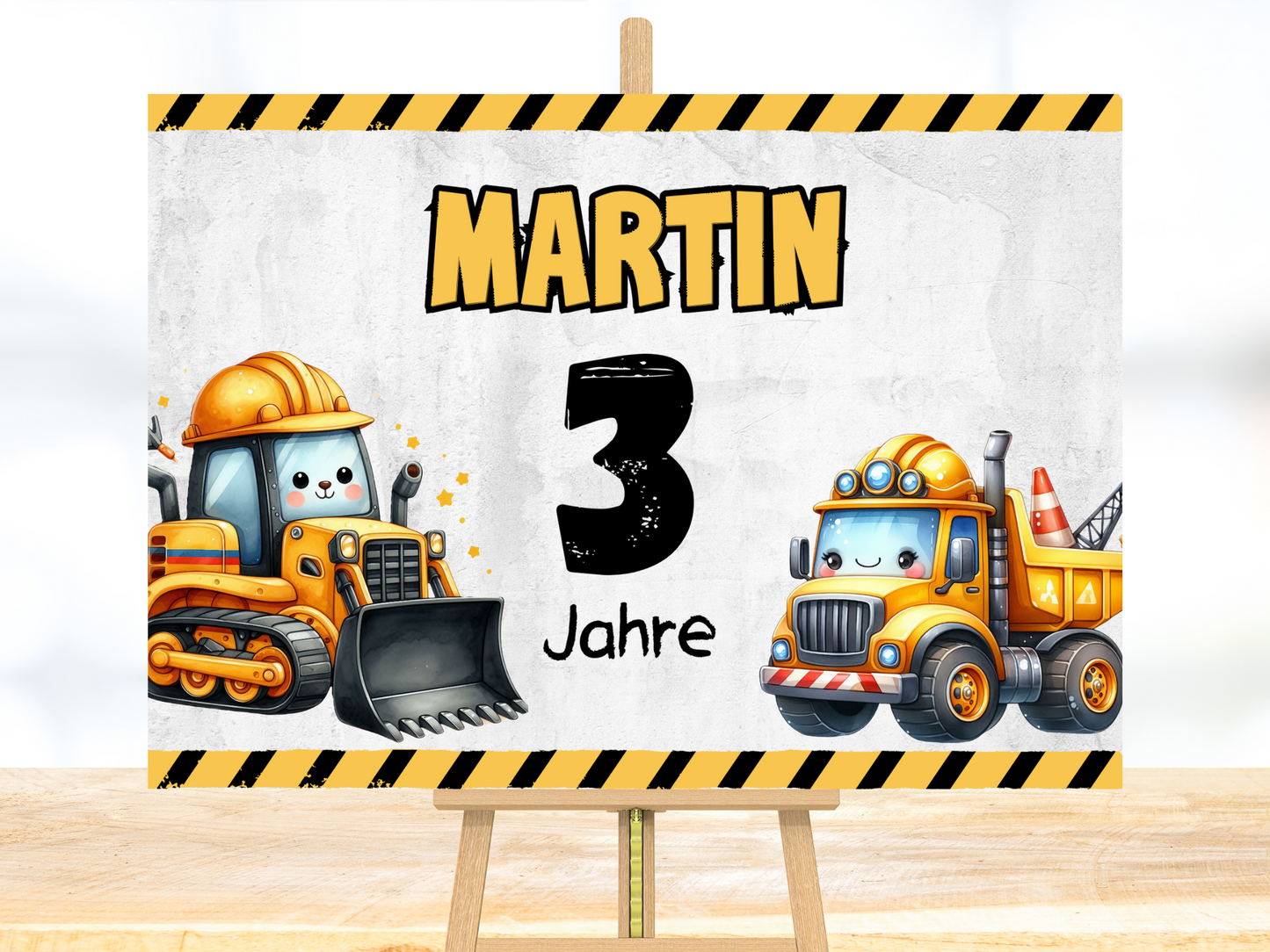 Willkommensschild zum 1. Geburtstag Kindergeburtstag Personalisiertes Bagger Baustelle Deutsch