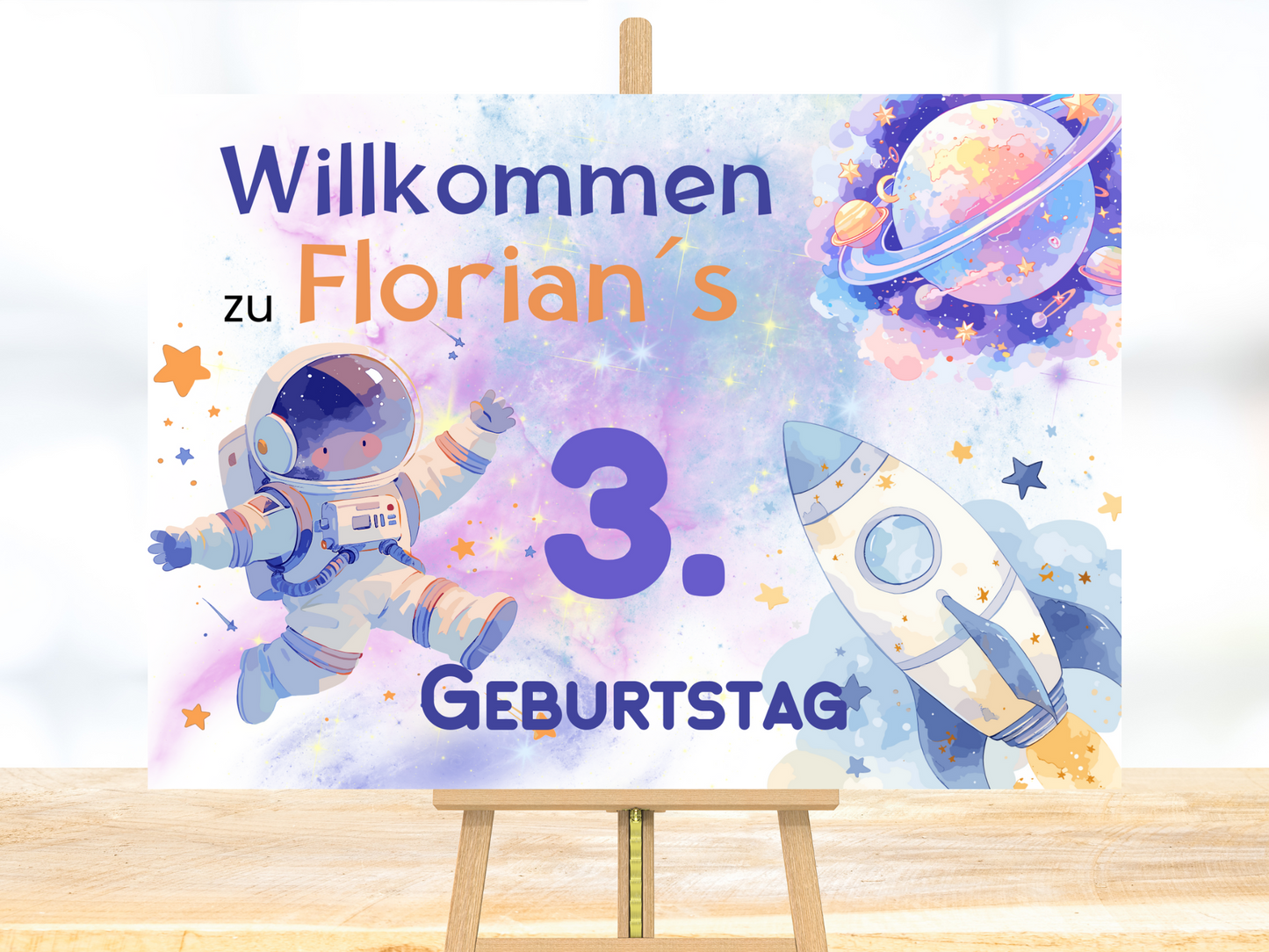 Willkommensschild zum 1. Geburtstag Kindergeburtstag Personalisiertes Kosmos Deutsch
