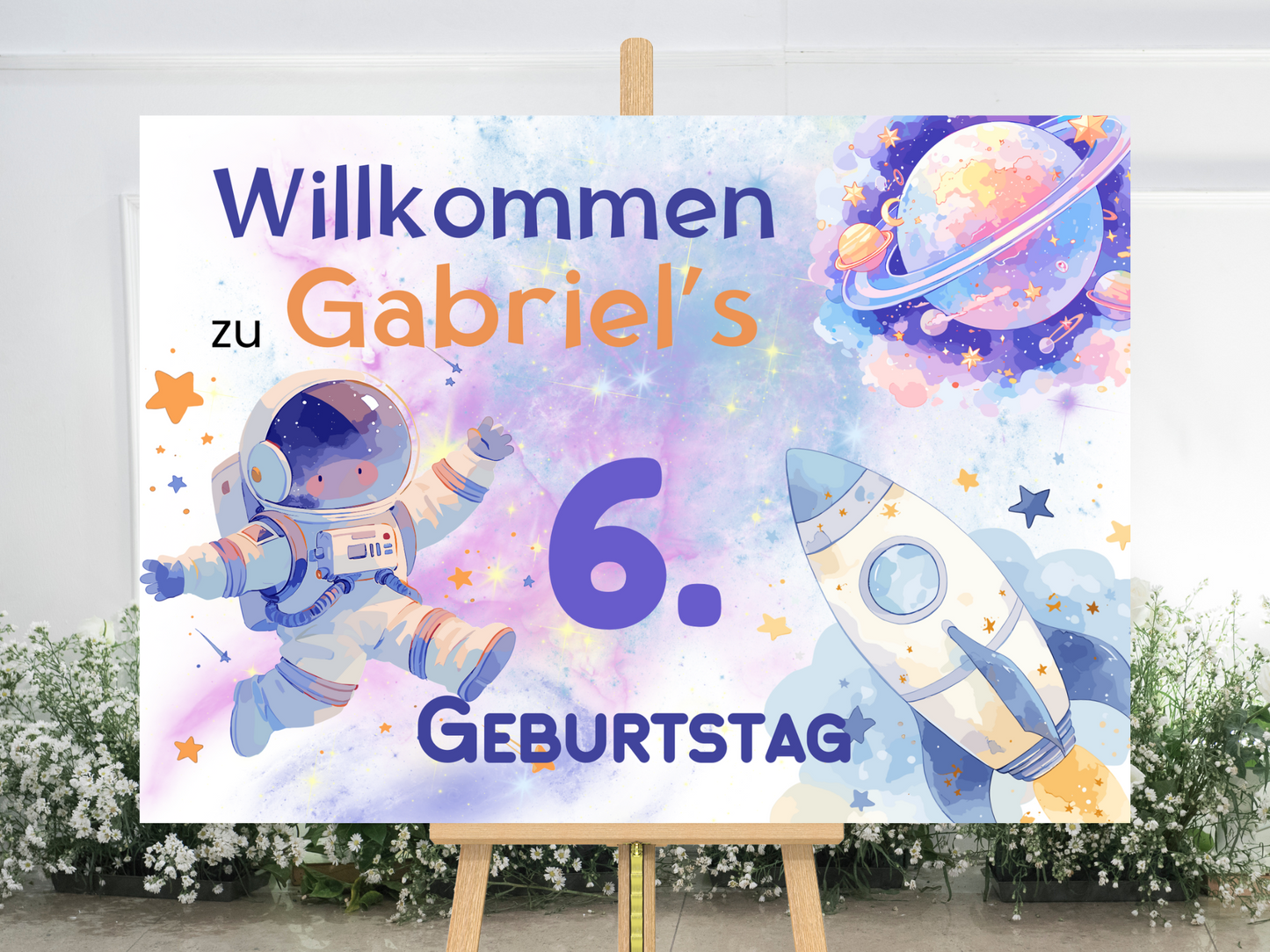Willkommensschild zum 1. Geburtstag Kindergeburtstag Personalisiertes Kosmos Deutsch