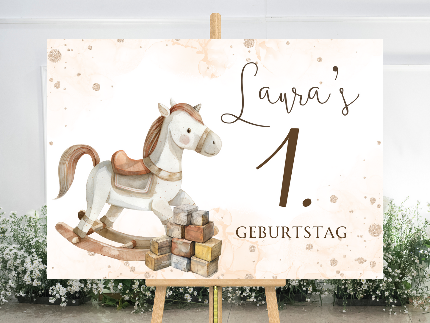Willkommensschild zum 1. Geburtstag Kindergeburtstag Personalisiertes Deutsch boho