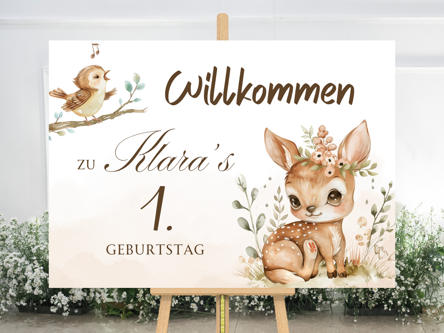 Willkommensschild zum 1. Geburtstag Kindergeburtstag Personalisiertes Waldtiere