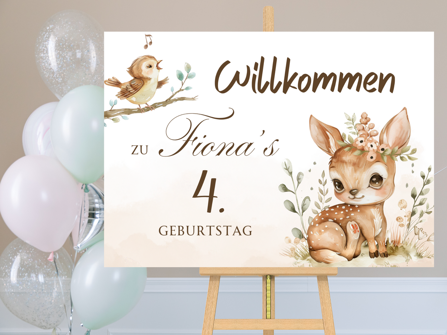 Willkommensschild zum 1. Geburtstag Kindergeburtstag Personalisiertes Waldtiere