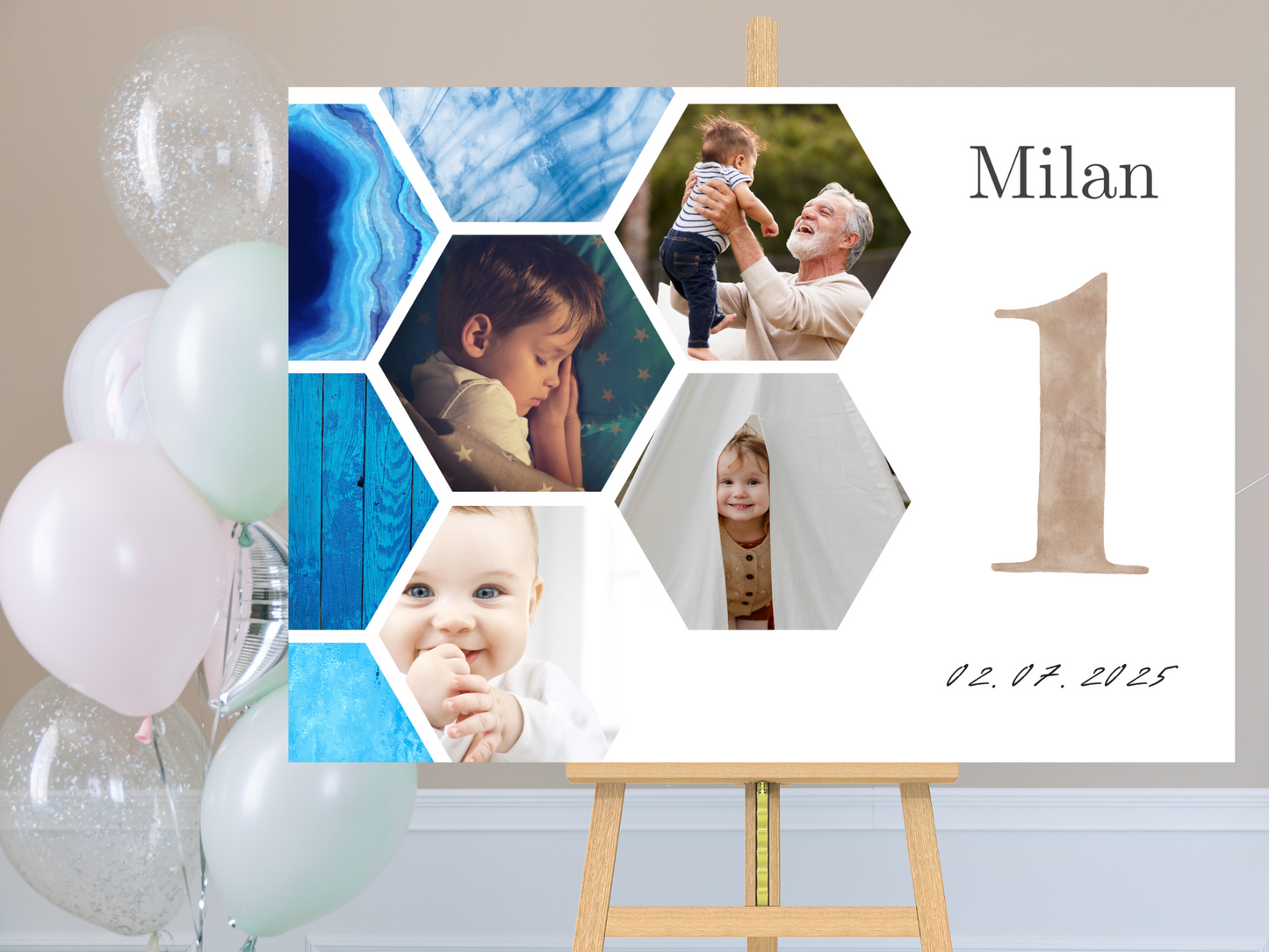 Willkommensschild zum 1. Geburtstag Kindergeburtstag Personalisiertes mit Foto Deutsch