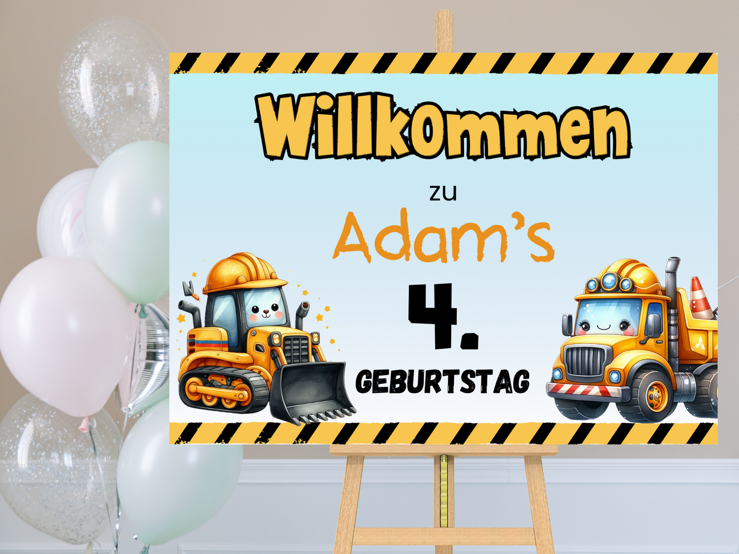 Willkommensschild zum 1. Geburtstag Kindergeburtstag Personalisiertes Bagger Baustelle Deutsch