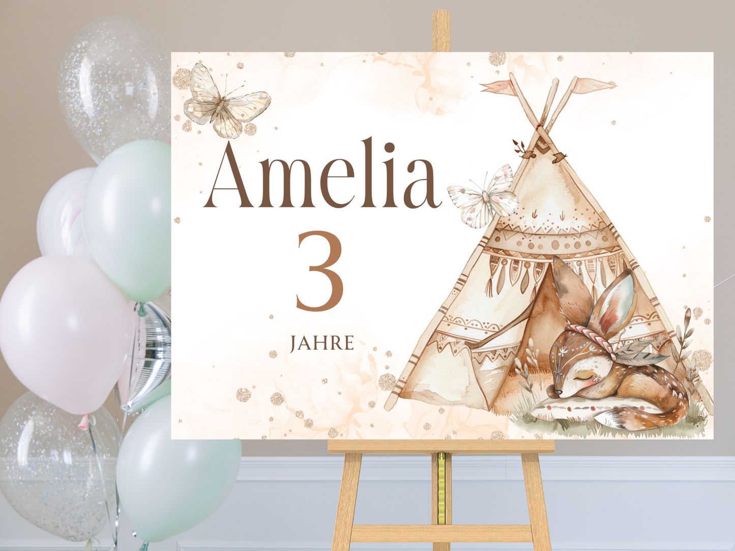 Willkommensschild zum 1. Geburtstag Kindergeburtstag Personalisiertes Deutsch boho