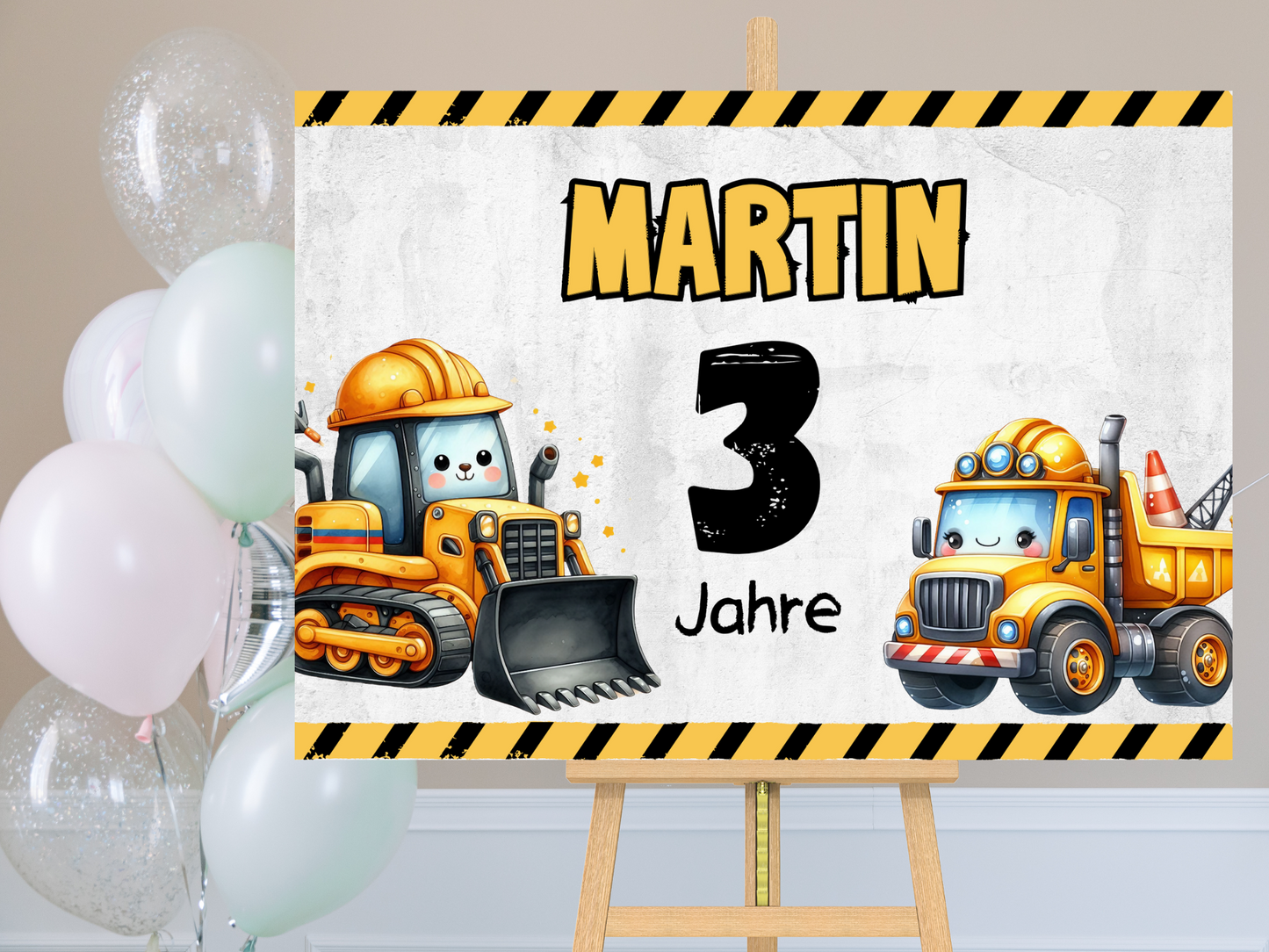 Willkommensschild zum 1. Geburtstag Kindergeburtstag Personalisiertes Bagger Baustelle Deutsch