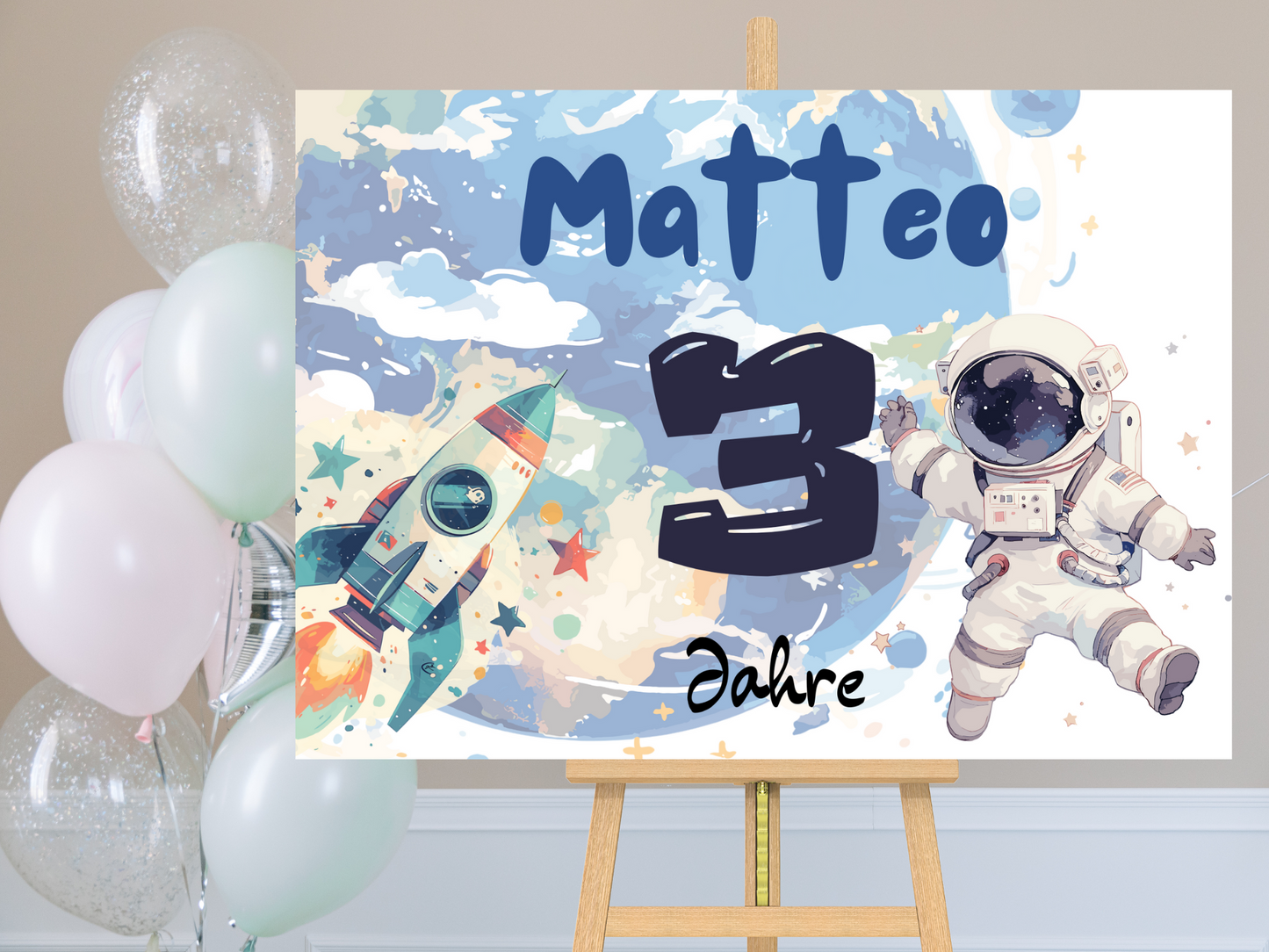 Willkommensschild zum 1. Geburtstag Kindergeburtstag Personalisiertes Kosmos Deutsch