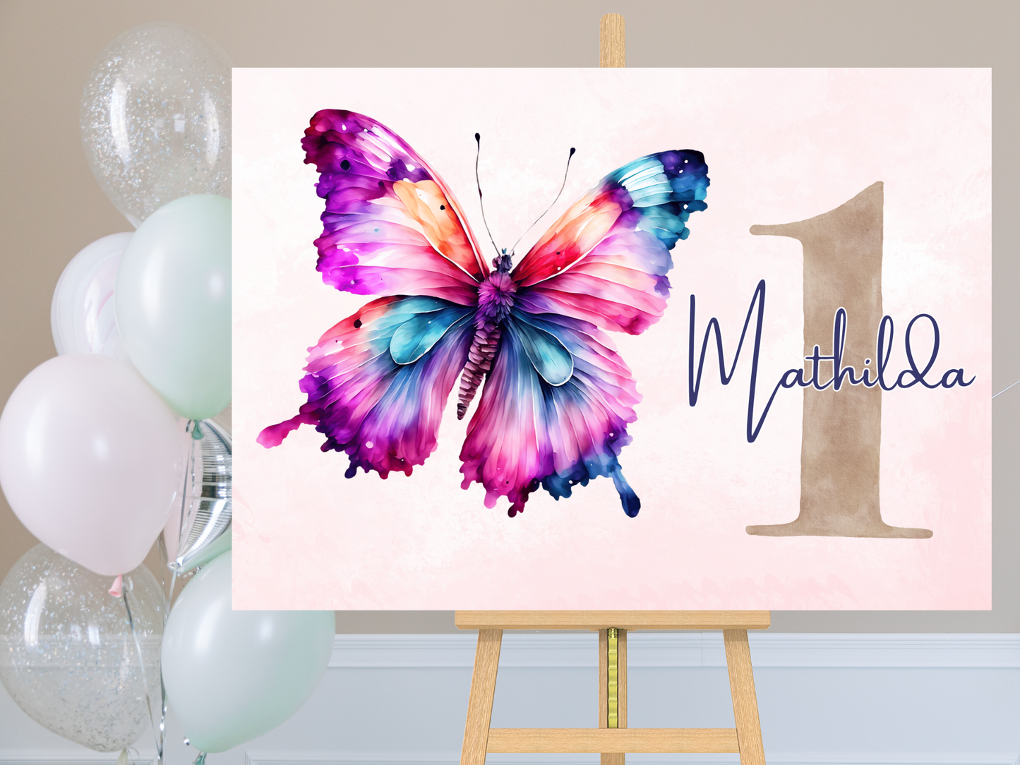Willkommensschild zum 1. Geburtstag Kindergeburtstag Personalisiertes Schmetterling