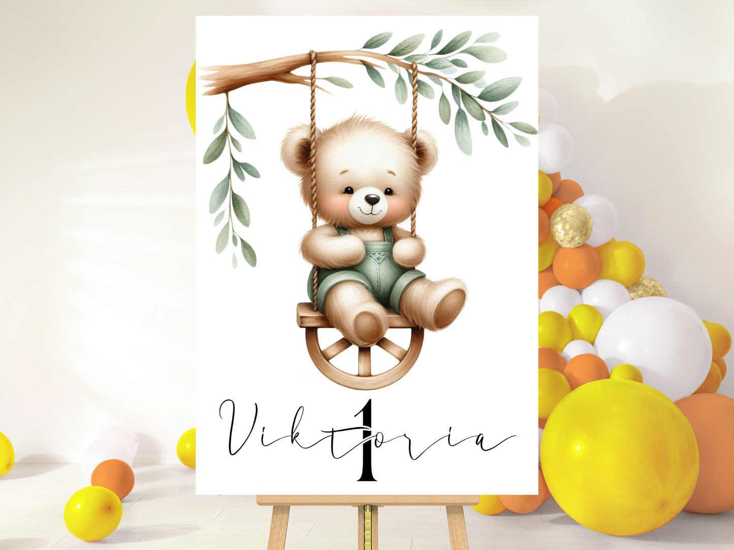 Willkommensschild zum 1. Geburtstag Kindergeburtstag Personalisiertes Teddybär