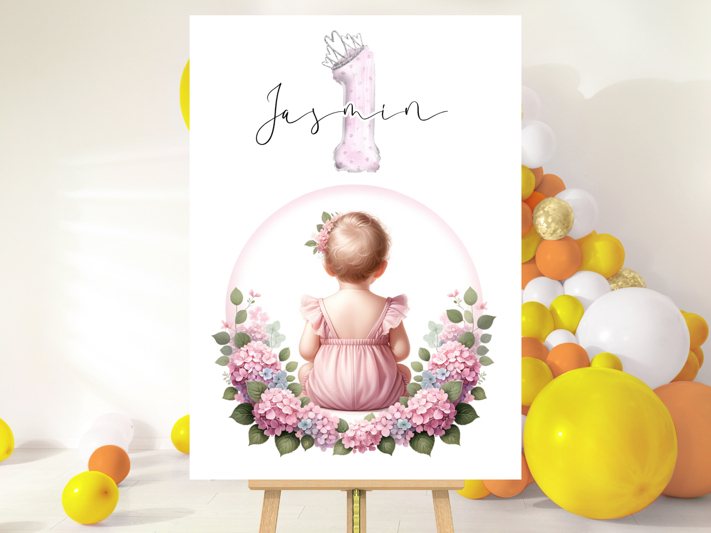 Willkommensschild zum 1. Geburtstag Kindergeburtstag Personalisiertes Deutsch Mädchen
