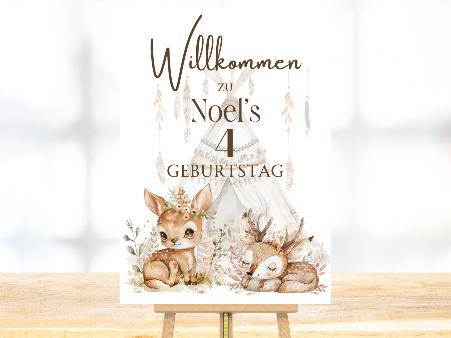 Willkommensschild zum 1. Geburtstag Kindergeburtstag Personalisiertes Boho Waldtiere