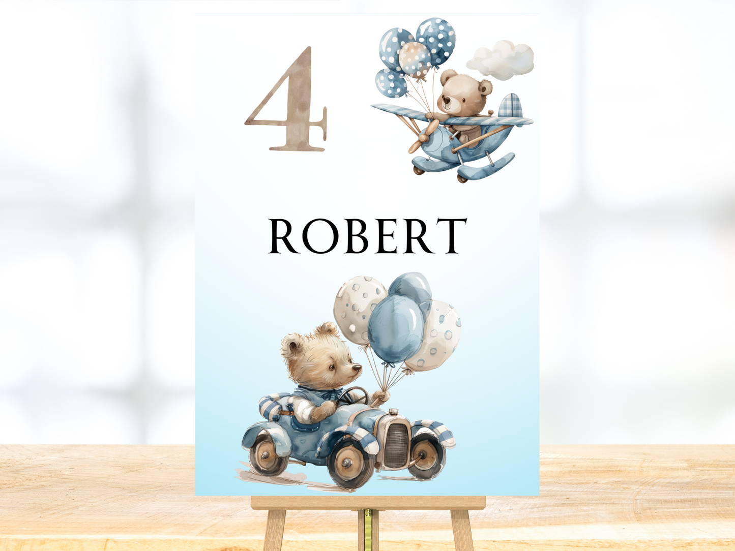 Willkommensschild zum 1. Geburtstag Kindergeburtstag Personalisiertes Teddybär Auto