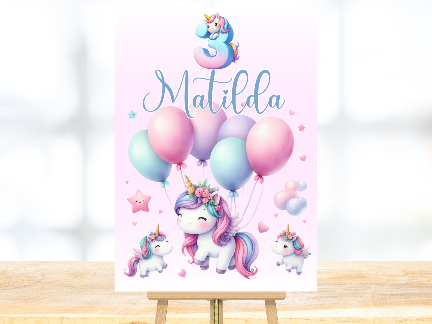 Willkommensschild zum 1. Geburtstag Kindergeburtstag Personalisiertes Deutsch Einhorn